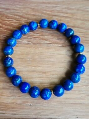 Blue Lapis Lazuli Beads Bracelet, Stretch, Hand Crafted
